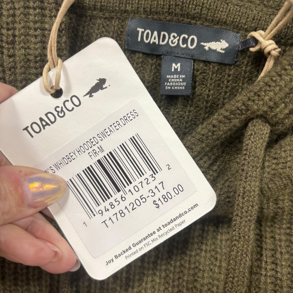 TOAD & CO Womens Whidbey Hooded Sweater Dress Fir Green Knit Pullover Size M - Picture 4 of 7